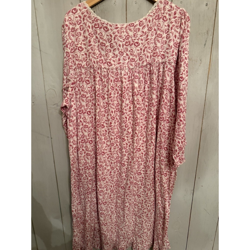 Eileen West Red White Floral Nightgown Lace Trim Button Front Soft Knit Sz XL - Picture 5 of 10